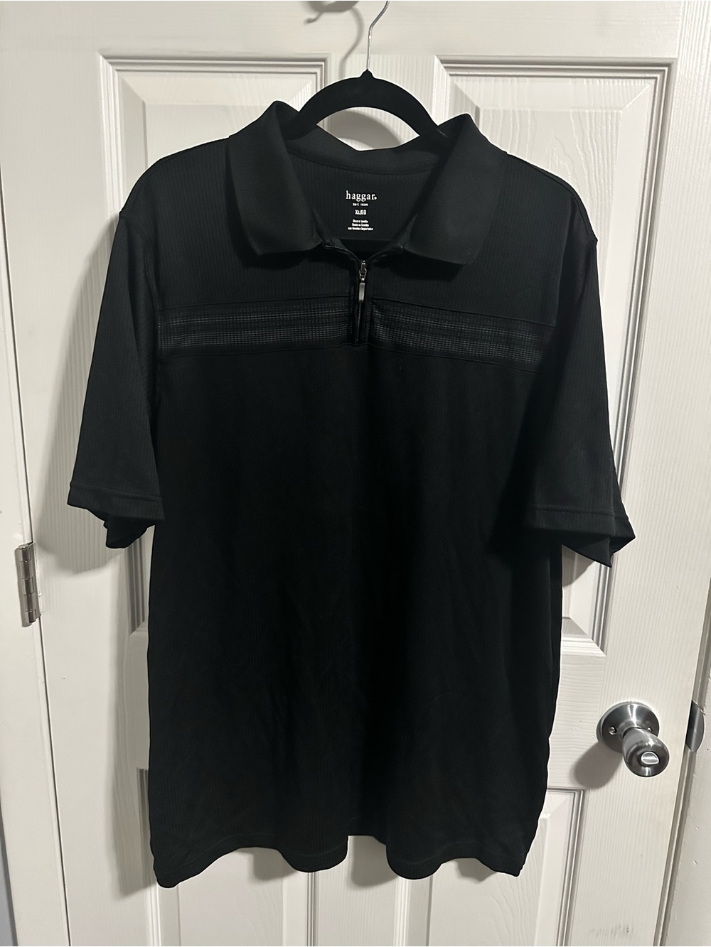 haggar Men's Black Short Sleeve Quarter Zip Polo XL
